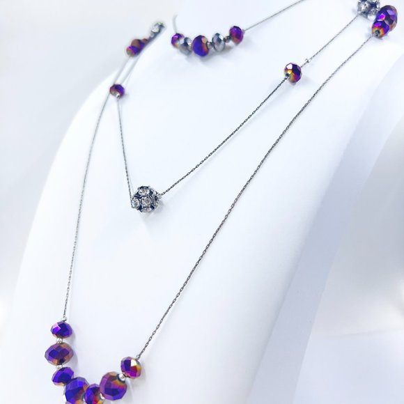 NWOT - Lane Bryant - Color Shift Glass Beaded Gunmetal Tone Layered 24” Necklace - Picture 2 of 6